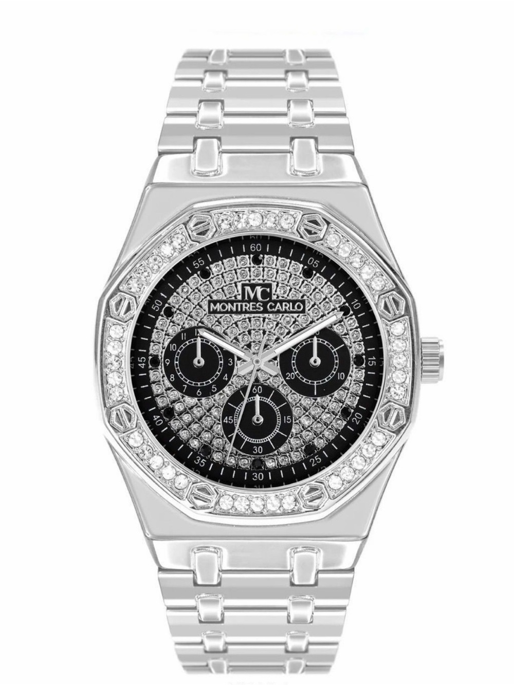 Montres Carlo Silver Crystal Chronograph Watch - Silver & Black